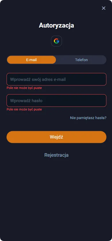 Strona logowania Vox Casino