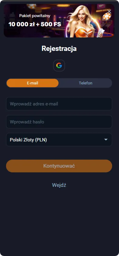 Formularz rejestracyjny Vox Casino