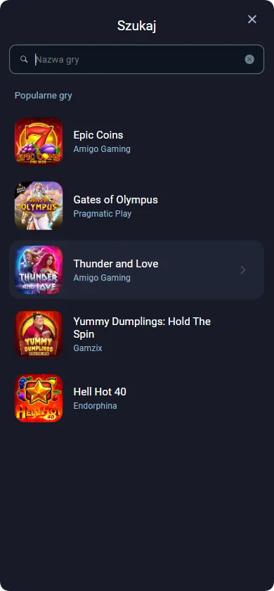 Wyszukiwanie gier w Vox Casino