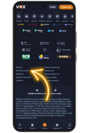 Wejście na stronę VOX Casino